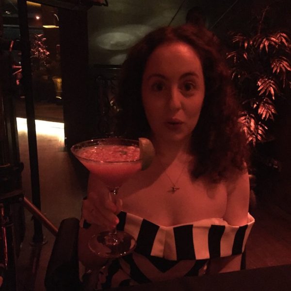 Natasha Lipman holding a virgin cocktail at Proud Cabaret Embankment