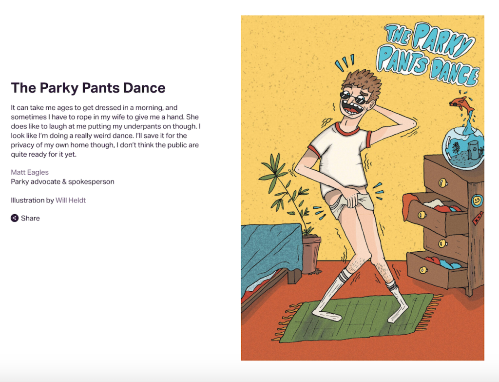 parky pants dance illustration